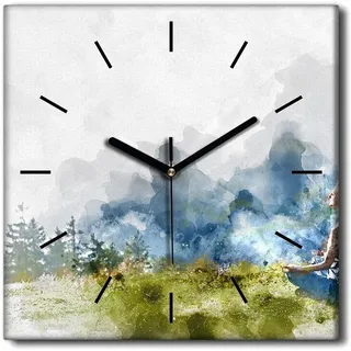 Coloray Uhr auf Leinwand 30x30 cm Wand Uhr Dekoration Wohnzimmer Segeltuch schwarze Hände -Aquarell-Yoga-Frau. - Bunt