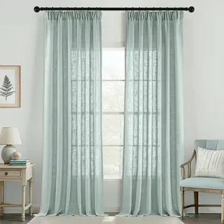 MIULEE Gardinen Vorhänge mit Kräuselband Schlaufenschal Voile Vorhang Modern Leinenoptik Halbtransparent für Wohnzimmer Schlafzimmer Raumteiler Schiebevorhang 2er Set Stores Türkis 225x140 cm