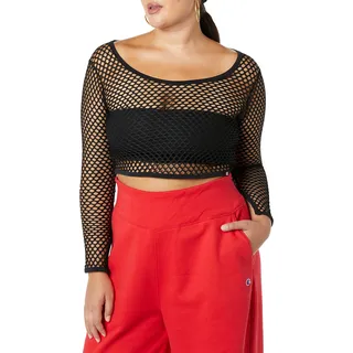 Champion Damen Hemd Long Sleeve Mesh Crop Top, Ebony-510517, XL