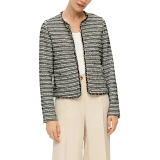 Bolerojacke S.OLIVER BLACK LABEL, Damen, Gr. 36, schwarz (schwarz lightbraun jaquard), Bouclé, Obermaterial: 52% Polyester, 33% Baumwolle, 15% Polyacryl. Futter: 100% Polyester, Strukturmuster, regular fit kurz, Rundhals, Jacken Bolerojacke, ohne Verschluss und aus Bouclé