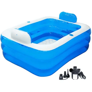 Kinbolas Aufblasbarer Pool,Badewanne Faltbare Aufblasbar für Erwachsene,Whirlpool Outdoor,Planschbecken für Balkon Garten,Pool Rechteckig mit Großer RüCkenlehne Sitz und GeträNkehalter