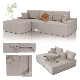 Juskys Sofa Coredo mit Cord Bezug - Dekokissen - Taupe