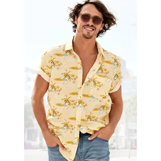 Beachtime Hawaiihemd "Regular fit", Kurzarm, Freizeithemd mit Palmenprint, reine Baumwolle, gelb, bedruckt