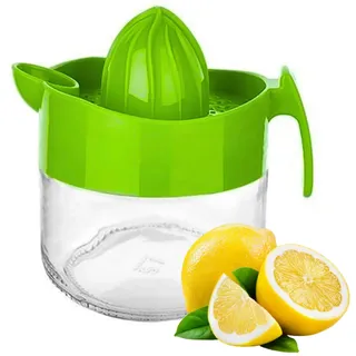 Zitronenpresse aus Glas, Orange, Grapefuit, manuelle Presse, kleine Zitruspresse, Extraktor manuelle Hand mit Griff und Ausgießer, BPA-frei und bleifrei, schweres, kristallklares Glas, 286 ml (grün)