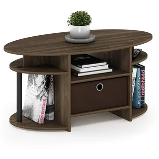 Furinno JAYA Ovaler Couchtisch mit schlichtem Design und Abfalleimer, Columbia Walnuss/Schwarz/Dunkelbraun
