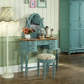 Schminktisch mit Hocker Blau JVmoebel - Blau