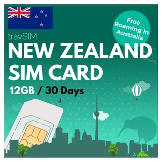 travSIM Neuseeland SIM Karte | 12GB Mobile Daten bei 4G/5G Geschwindigkeiten | Kostenloses Roaming in Australien | Der Plan der Prepaid SIM Karte Neuseeland ist 30 Tage gültig