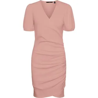 Blusen Kleid Midi Kurzarm Tunika Dress Knielang Gerippt VMELISA | XS - Rosa