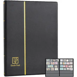 Briefmarkenalben 120 Hüllen – Einsteckbücher mit 40 x 197 mm Hüllen, 10 schwarze doppelseitige Seiten mit schwarzem, gepolstertem Kunstledereinband, Papiergeld-Briefmarken AS0106BK