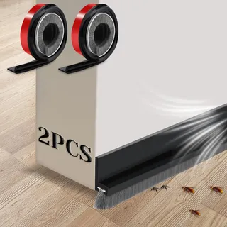 2 Stück 100 × 3 CM Türbürstendichtung Selbstklebend Schwarz, Türbodendichtung Bürste Zugluftstopper Zuschneidbar Türbesen Unten, Bodenabdichtung mit Bürste für Insektensicher Kältesicher Staubsicher