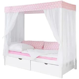 TICAA Himmelbett Lino 90 x 200 cm Kiefer massiv weiß rosa
