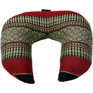Nackenkissen, halbrunde Thai Nackenstütze mit Kapok, rot/schwarz/grau | Traditionelle Webmuster, ergonomische Form, ideal zum Entspannen, vielseitig einsetzbar.