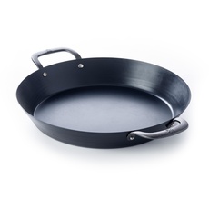 BK Black Steel Vorgewürzte 38cm Paella-Pfanne mit zwei Griffen, Geeignet für Induktion, Backofen und Bratrost sicher bis 350C, Langlebig und Professionell, Schwarz