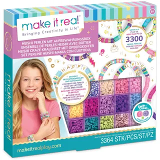 Make it Real 2901743 Heishi Perlen-Set, DIY Armband Set mit über 3300 Teilen in praktischer Aufbewahrungsbox, Armbänder selber basteln für Kinder