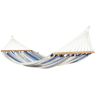 La Siesta Hängematte , Weiß, Hellblau, Dunkelblau , Holz, Textil , Bambus , 140x300 cm , wetterbeständig, UV-beständig, regenabweisend , Gartenmöbel, Gartenschaukeln, Hängematten
