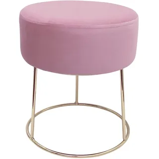 Echtwerk runder Sitzhocker Marilyn, Polsterhocker aus Samtstoff, Schminkhocker mit Metallbeinen in Gold, Hocker geeignet für Schlaf- und Wohnzimmer, Fußhocker bis 150 kg belastbar, rosa