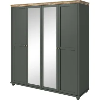 Kleiderschrank Landhausstil 200 cm breit EPSOM-83 mit 2 Spiegeln, 4 türig, in grün mit Lefkas Eiche Nb., B/H/T: ca. 200/216/62 cm - Grün