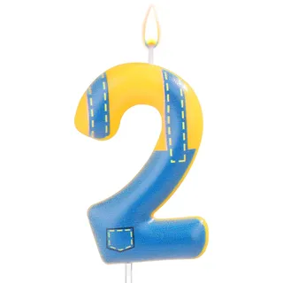 Blaue und Gelbe Geburtstagskerze, Geburtstag Nummer Kerzen Blue Jeans-Cartoon-Happy Birthday-Themenkerze Kuchen Zahlenkerzen für Geburtstagsfeier Hochzeitstag Dekorationszubehör(Zahl 2)