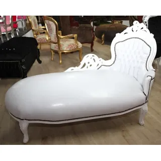 Casa Padrino Barock Chaiselongue Weiß/Weiß Lederoptik - Recamiere Liege Lounge - Weiß