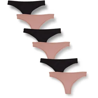 Amazon Essentials Damen Tanga-Unterwäsche (in Übergröße erhältlich), 6er-Pack, Schwarz/Staubrosa, 46