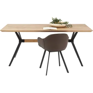 Kare Design Tisch Downtown, Braun, 4-6 Personen, Massivholz Esstisch, Großer Esszimmertisch, Skandi-Style, Minimalistich, Geöltes Eichenholz, Stahl Gestell, Vielseitig Anwendbar, 78x90x180 cm (HxBxT)