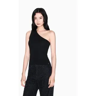 A|X Armani Exchange für Damen. XW001881AF11957MC005 Asymmetrisches schwarzes Top (L), Lässig, Party, Viskose, Ein Ärmel