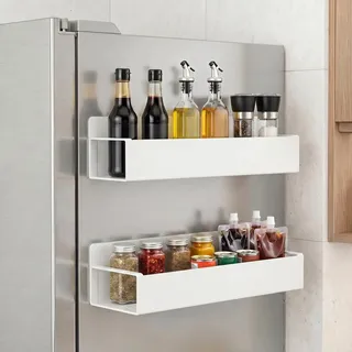 Huwaovi Magnetisches Gewürzregal für Kühlschrank, 2 Stück Magnetregal mit 1 Groß & 1 Klein, Kühlschrank Magnet Organizer, Magnetische Gewürz-Organizer ohne Bohren, für Küche, Mikrowelle, Waschmaschine