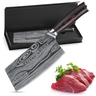 Theexecva Hackmesser Fleischerbeil 7 Zoll Deutsch Hochgekohlter Edelstahl Hackbeil Messer, professionelles Chinesisches Kochmesser Hochleistungsklinge für Küche und Restaurant