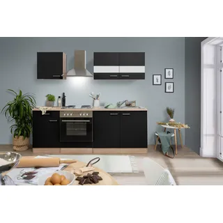 Küchenzeile Economy Eiche Sonoma Sägerau Nachbildung E-Geräte 210 cm mit Edelstahlkochmulde schwarz