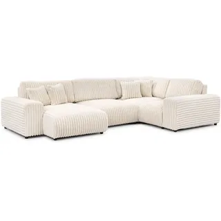 S-Style Möbel Wohnlandschaft Mollis Hellbeige Plüschcord im XXL-Format - Ottomane Links , Beige , Textil , Echtholz, Teilmassiv,Birke, Buche , Füllung: Polyetherschaumkern,Silikon,Polyetherschaumkern , Ottomane links , 316x77x194 cm , Blauer Engel, FSC 100%, Oeko-Tex®, Hergestellt in Europa , Wohnzimmer, Sofas & Couches, Wohnlandschaften, Wohnlandschaften in U-Form