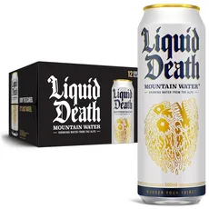 Liquid Death, Still Mountain Water, Real Mountain Source, Natural Minerals & Electrolytes, 12-Pack (Tallboy Size 16.9oz Cans)
