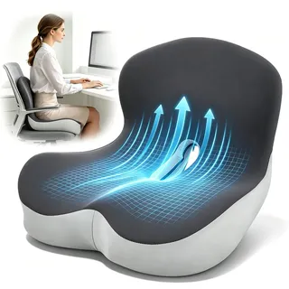 VeftBltrem Orthopädisches Sitzkissen mit Rückenlehne – Memory-Schaum Rückenstützkissen ergonomisches Sitzkissen für Bürostuhl, Autositzkissen für Rollstuhl – Lendenwirbelstütze