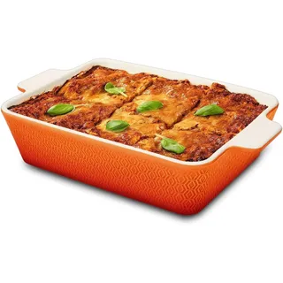 Praknu Auflaufform Groß aus Keramik - Extra Hoher Rand - Für Lasagne, & Auflauf - Orangerot