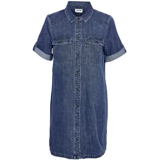 Noisy may Damen Kurzes Denim Jeanskleid Oversize Kurzarm Hemd Design Basic Shirtkleid, Farben:Blau, Größe:L