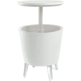 Keter CoolBar Partytisch weiß, inklusive Kühlfach, 49,5 x 49,5 x 57-84,5 cm, ausziehbar, wetterfest, Beistelltisch