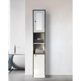 Säulenschrank Badezimmer - Aufbewahrungsschrank Badezimmer oder Flur - mit Spiegel - 180 cm hoch - Grau