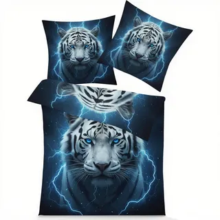 GEDAEUBA Bettwäsche 140x200 Weißer Tiger - Tiere Bettbezug, Wendebettwäsche und Kissenbezug 70x90, Weiche & Angenehme Mikrofaser Bettwäsche-Sets mit Reißverschluss