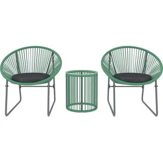 Fortuna Lai Polyrattan Gartenmöbel Set, Outdoor Lounge Balkonmöbel für 2 Personen, 3-teilig Sitzgruppe mit 2 Stühle, Beistelltisch, Kissen, wetterfest Gartenlounge für Garten, Terrasse Balkon, Grün - Grün