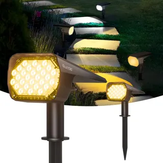 Quntis 2 Pack Solar Strahler für außen Garten, Solar Spots Warmweiß Kaltweiß Neutralweiß, Dimmbarer 28 LED Gartenstrahler USB-C-Aufladung, IP65 wasserdichte Solarleuchte Solarlampe für Garten Hof Weg
