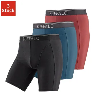 Langer Boxer BUFFALO "Boxershorts für Herren", Herren, Gr. L, 3 Stk., bunt (bordeaux, petrol, schwarz), Jersey, Obermaterial: 92% Baumwolle, 8% Elasthan (LYCRA), unifarben, Unterhosen Langer Boxer, in langer Form ideal auch für Sport und Trekking, Topseller