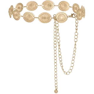Alaoo Kettengürtel Damen,Western-Metallgürtel Cowgirl Verstellbare Metall Schnalle,Goldener Gürte mit ausgehöhlter Daisy,Kettengürtel Taillenkette Taille Gürtel für Kleider,Jeans,Pullover,Gold,C,140