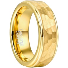 NUNCAD Ring Gold Herren Gehämmerter Wolfram Ring 8mm Hochzeitsring für Männer Gebürstet Facettiert Größe 57 (18.1)