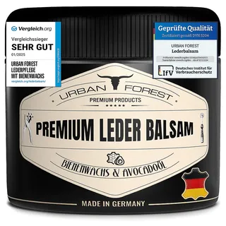 URBAN FOREST Lederpflege Balsam mit Bienenwachs & Avocado-Öl 250ml | Premium Lederfett für Auto, Sofa & Couch, auch für Jacke, Handtaschen & Schuhe, ideal für Sattel & Motorradbekleidung