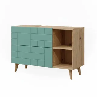 Vicco Waschbeckenunterschrank Rudi Mintgrün 90 x 59 cm mit 2 Schubladen , Holzwerkstoff , 4 Fächer , Rechteckig , 90x59x32.6 cm , Badezimmer, Badmöbel, Waschbeckenunterschränke