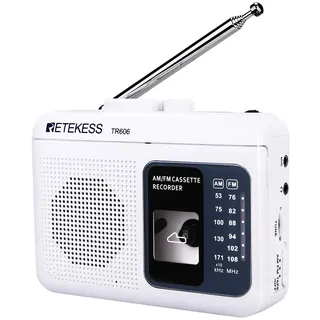 Retekess TR606 Tragbare Kassettenspieler,Tape Recorder,Kleines FM AM Radio,3,5 mm Kopfhöreranschluss,Schneller Vor- und Rücklauf,Alte Kassetten abspielen(Weiß)