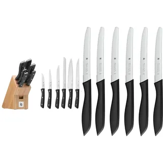 WMF Messerblock mit Messerset 7-teilig & Classic Line Frühstücksmesser Set 6-teilig, 23 cm, Brötchenmesser Wellenschliff, Brotzeitmesser, Spezialklingenstahl, Kunststoffgriff, schwarz