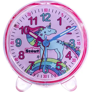 Scout Wecker analog mit pinkem Gehäuse Serie "Unicorn" mit Lernziffernblatt und Einhorn-Motiv - Rosa