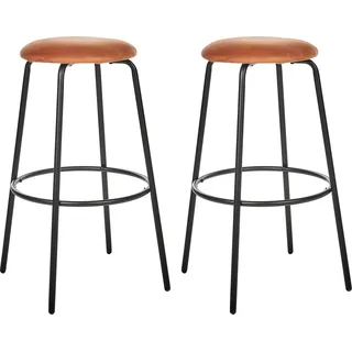 BELIANI Barhocker Orange Samt und Metall ohne Lehne mit Fußstützen Retro Design Sitzmöbel Wohnzommer Küche Bar Wohnküche Ausstattung - Orange, Schwarz