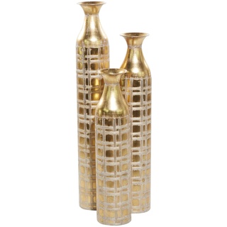 Deco 79 Metall-Vase in Distressed-Optik aus Metall mit geätzten Gittermustern, 3er-Set, 35", 30", 25" H, Gold