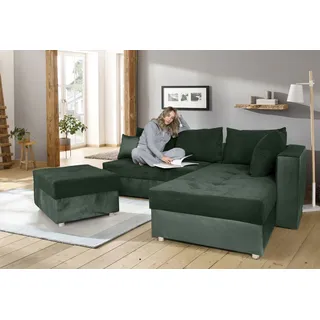 Collection AB Ecksofa »Italia L-Form«, mit Bettfunktion und Bettkasten, in Cord-Samt Mix grün